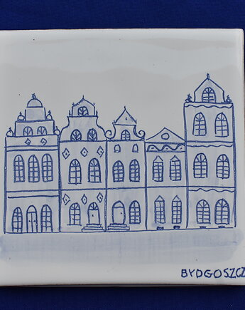 Kafel ręcznie malowany - Kamieniczki Bydgoszcz, Kobaltowa Sroka