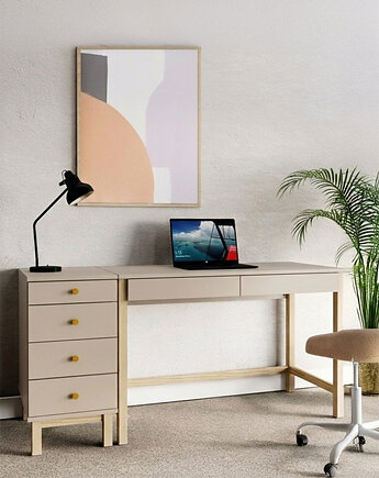 Biurko B-MODEL-5 z dostawką D-MODEL-1 (4 szuflady), szarobeżowe, VERYSIMPL