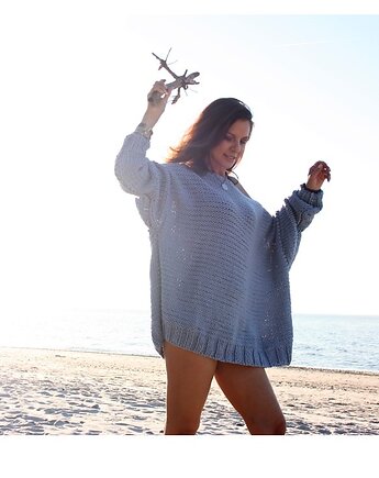 Sweter handmade oversize  baby blue z wełną, Mademoiselle Patrini