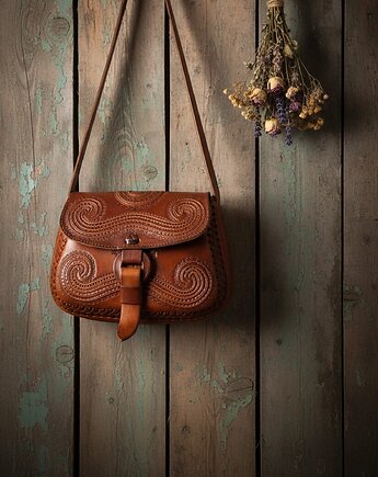 Torebka skórzana ręcznie robiona góralska Abril wzory zakopane, SempreArte