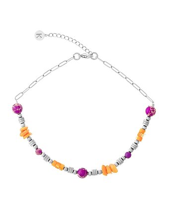 Bransoletka na noge Pink & Orange - Srebrna stal szlachetna, Kulka Bransoletki