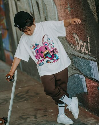 T-shirt oversize Teddyland biała dziecko, BejbiStory