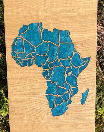 DREWNIANA MAPA Afryki z żywicy epoksydowej, 23 x 37 cm, Sanaka