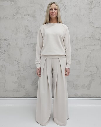 Sarai wygodny komplet bluza i szerokie spodnie z zakładkami Cloud, Ablush