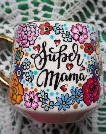 Ręcznie malowany kubek SUPER MAMA, ka.linea