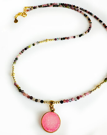 Delikatny NASZYJNIK Turmalin,  kolorowe kamienie, Anemon Atelier