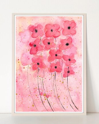 Oryginalna akwarela. Różowe kwiaty A4, Malgorzata Domanska