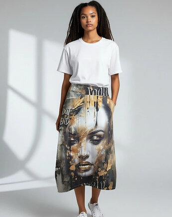 Asymetryczna spódnica midi Parampara złota twarz M 38, Auri Lili