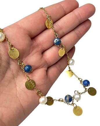 Naszyjnik łańcuszek z perłami i jaspisem, Artseko