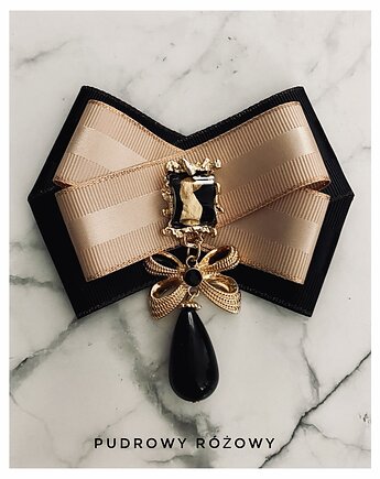 Brosza  z ozdobą w stylu glamour z czarnymi  kamieniami NEW, Pudrowy Różowy