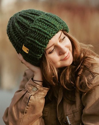Wełniana czapka zimowa peruvian WOOLY zielona, sploteka