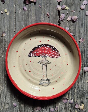Talerz głeboki Muchomor, Ilustracja Muchomora, Grzyb na Talerzu, Fiona Ceramics