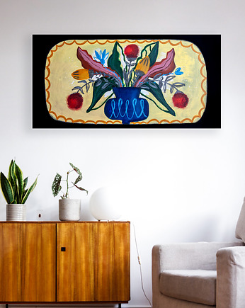 ORYGINAŁ. Obraz na płótnie - Kwiaty w wazonie, 40x80 cm, Gosia Sendlewska