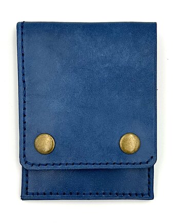 Niebieski portfel skórzany ręcznie uszyty na karty., Rkabags
