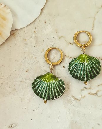 Kolczyki srebrne GREEN SEASHELL- unikat, ISSI Jewelry