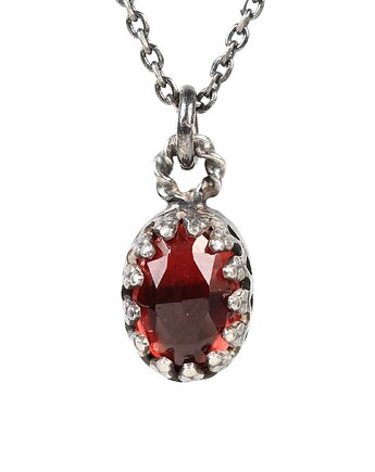 Minimalistyczny srebrny oksydowany naszyjnik z granatem w stylu Vintage, Blooming Stones