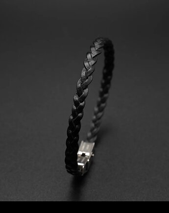 Bransoletka skórzana pleciona czarna (5 mm), Aurum Deluxe