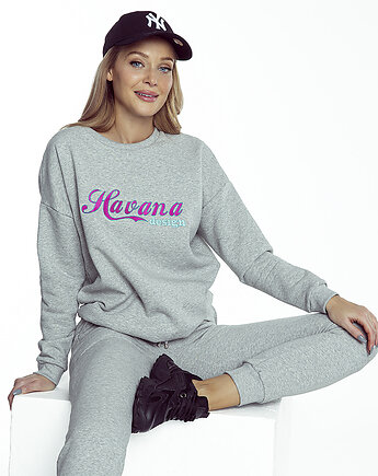 Bluza bawełniana dresowa szara z haftem Havana, HavanaDesign