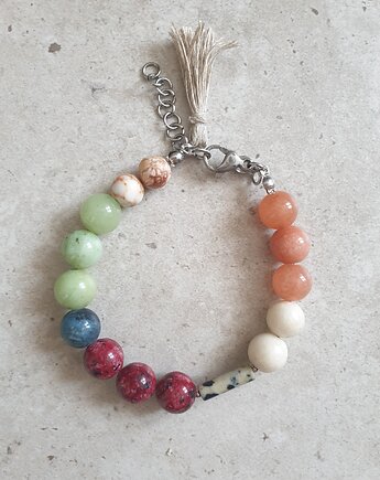 Bransoletka BOHO ART jadeit, jaspis, bordo, rudy, krem, mięta, modesign