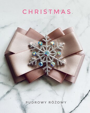 Brosza z okazałą śnieżynką / gwiazdką z kryształków New, Pudrowy Różowy