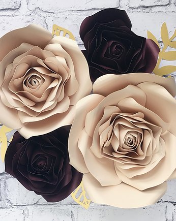 Duże kwiaty na ściankę 3D - beż i burgund, So cute So lovely