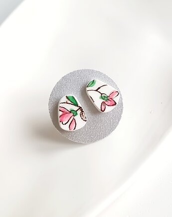 Kolczyki ceramiczne w kwiaty, biżuteria z talerzy