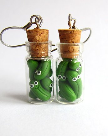 Zabawne Zielone Kolczyki Ogórki w Słoiczkach Sezon na Ogórki, OMIFIMO