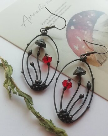 Kolczyki designerskie owalne w stylu vintage boho inspirowane grzybami, Yadovito