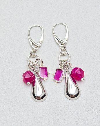 Lekkie kolczyki srebrne Fuksjowe Krople, ILEA