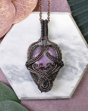 Miedziany wisiorek wire wrapping z purpurytem #447, Metal Earth Jewelry