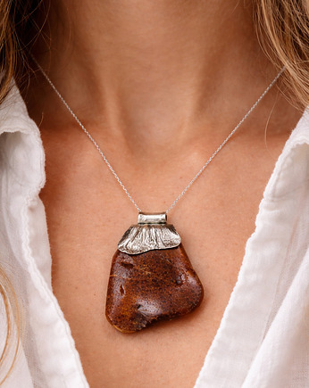 Surowy naszyjnik z bursztynu i srebra - Wisior bursztynowy - Zawieszka bursztyn, Amber Charm