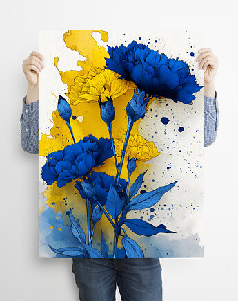 Niebieskie goździki - grafika na plakacie, JBJart Justyna Jaszke