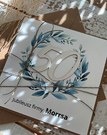 Ręcznie robiona kartka na 50 jubileusz firmy z personalizacją (50-lecie dział, sorte