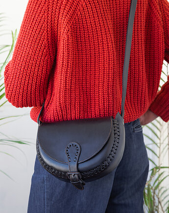 Torebka skórzana ręcznie robiona góralska Itzel czarna skóra naturalna, SempreArte