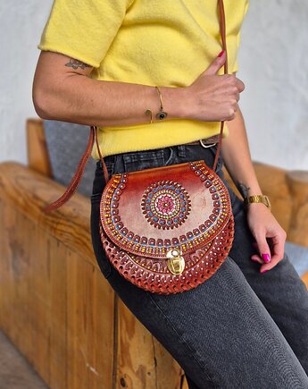 Torebka skórzana ręcznie robiona góralska Mirella ze skóry, SempreArte