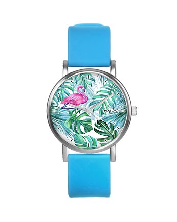 Zegarek  mały - Flaming, tropikalny - silikonowy, niebieski, yenoo
