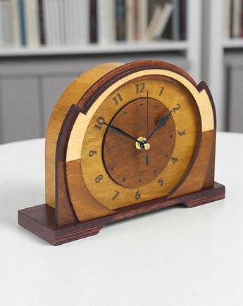 Drewniany zegar art deco style - dekoracja kominka i biurka, Clock Wood Studio
