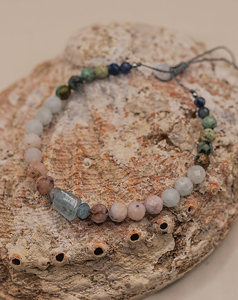 Bransoletka Męska Wodnik - Akwamaryn Opal Szafir, w hand works