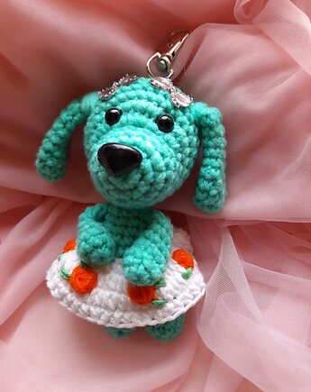 Brelok piesek zielony, crochetszelka