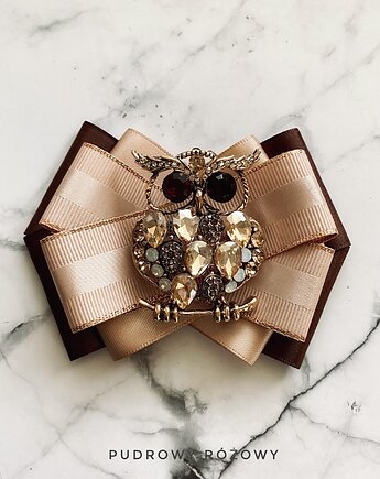 Brosza z Sową z kryształków Nowość, Pudrowy Różowy