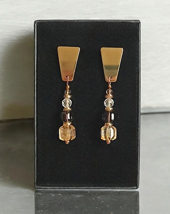 Kolczyki DOBROBYT - cytryn, kwarc dymny, kryształ górski - okazałe, kaktusia