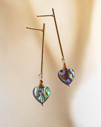 Kolczyki SERDUSZKA muszla paua : długie patyczki GOLD, kaktusia