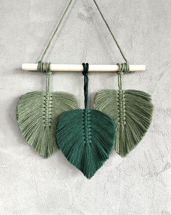 Makrama Liście Ciemna Zieleń Ozdoba Ścienna Urban Jungle Boho 30x30 cm, Pracownia Wardin