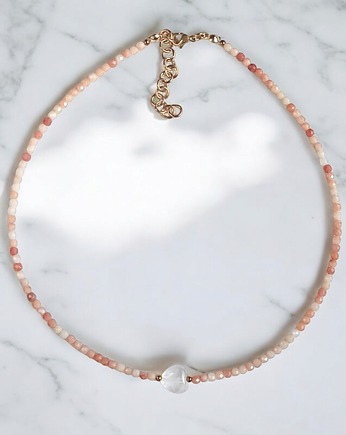 Choker z serduszkiem: awenturyn łososiowy i kryształ górski, kaktusia