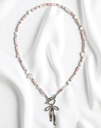 Naszyjnik pinky pink : różowy naszyjnik z kokardką, kaktusia