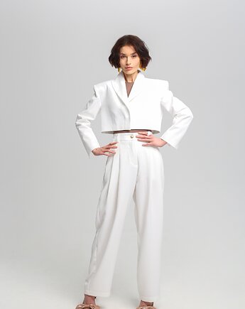 Spodnie z zaszewkami ecru, NUVELA