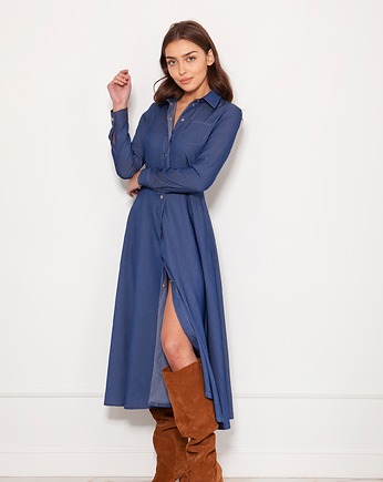 Długa, koszulowa sukienka, SUK190 jeans, Lanti