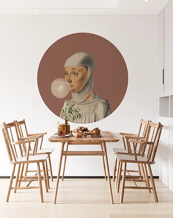 Mural DOTS  Kobieta z Gumą Balonową MOCHA- okrągła dekoracja ścienna, Ravenart