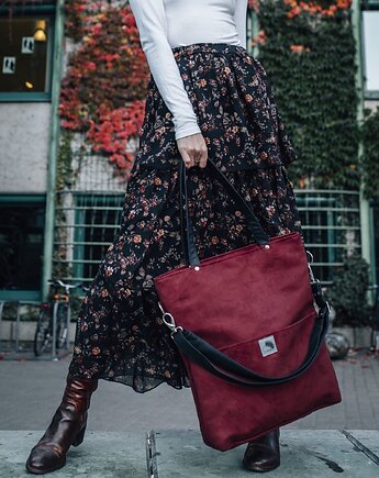 Duża wodoodporna torba z nubuku bordo, Karolina Audycka