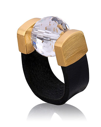 Pierścionek Mountain Crystal Leather Ring in Gold, OSOBY - Prezent dla Dziewczyny